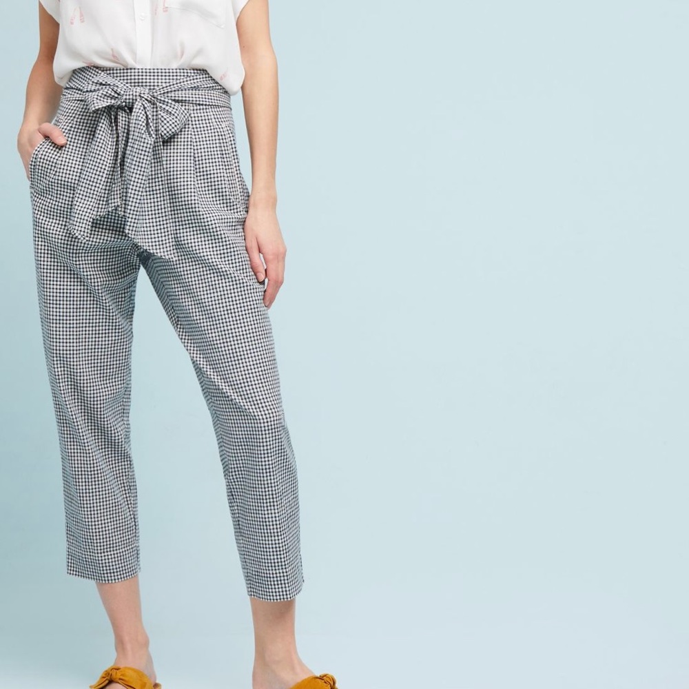Anthropologie Gingham Cartonnier Tie Waist Pants